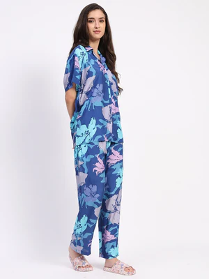 Serene Blue Floral Night Suit